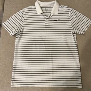 Nike Black and White Striped Dri-Fit Polo